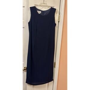 NWOT EY Boutique Solid Navy Blue Zip Sleeveless Shift Dress Sz 8 Fully Lined